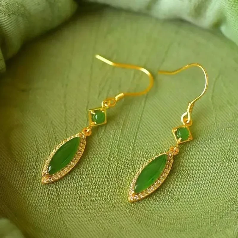 Sterling Silver Plated Horse Eye Drop-shaped Natural Stone Earrings