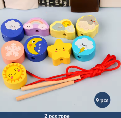 Wooden Toys Baby DIY Toy Cartoon Fruit Animal Stringing Threading Wooden beads Toy Monterssori Educational for Kids