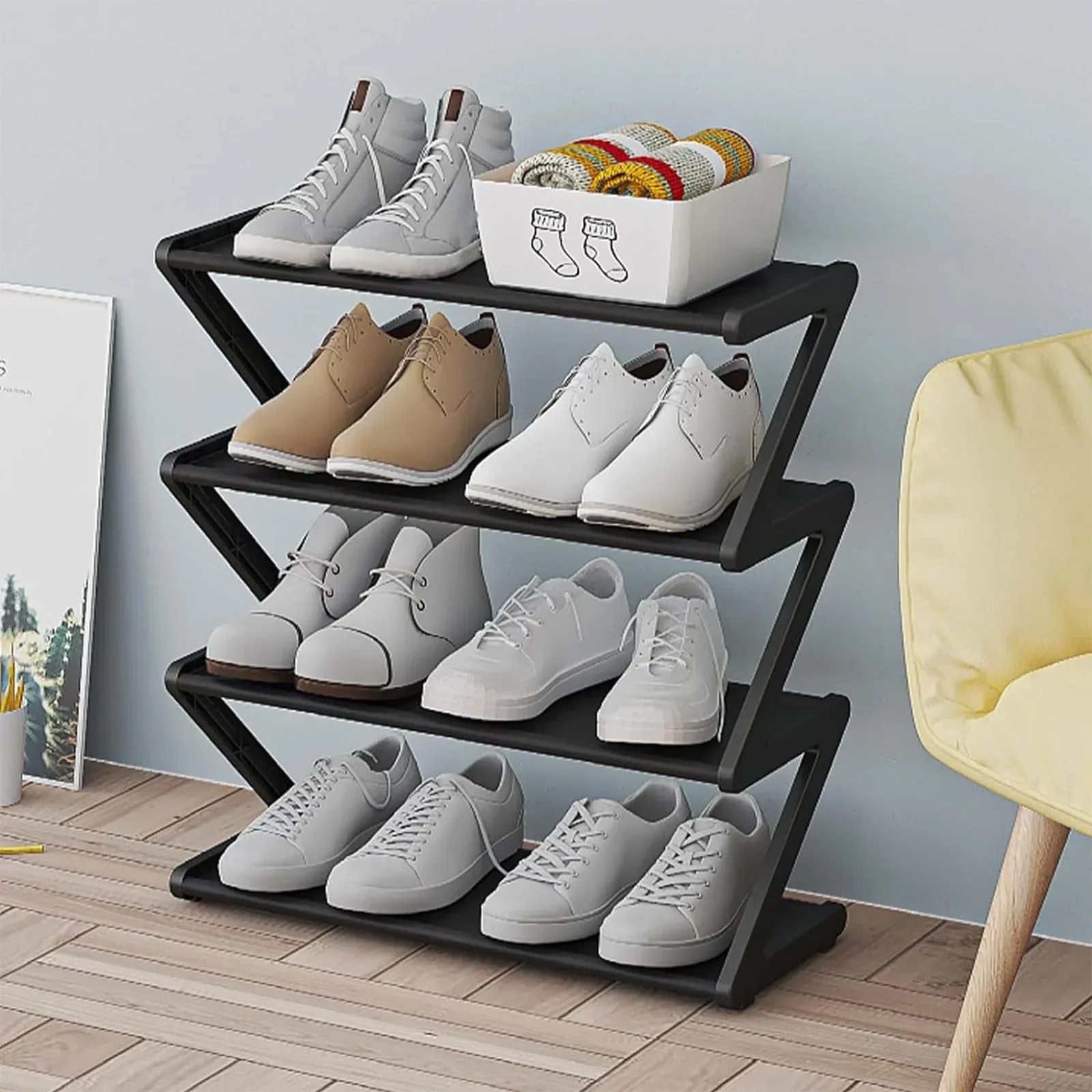 Simple Z-Shaped Fabric Dust-Proof Shoe Rack