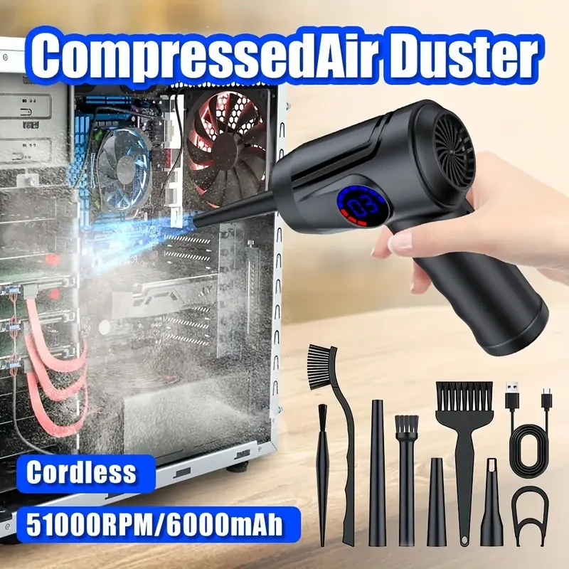 Cordless Electric Air Duster with 6000mAh Fast Charge