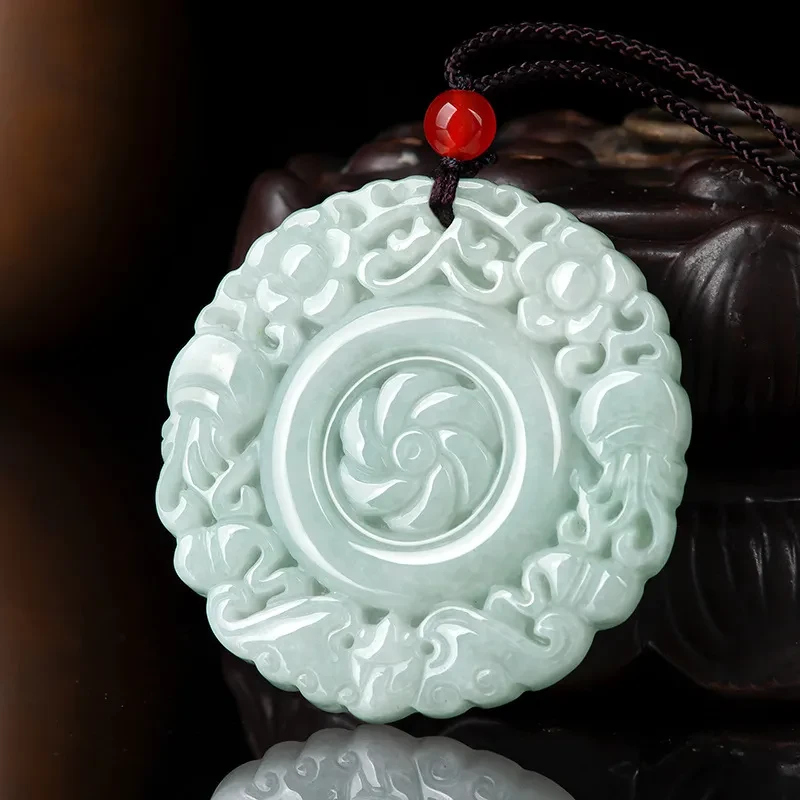 Natural Emerald Flower Blooming Rich Jade Pendant Ice Jade Stone Pendant For Women