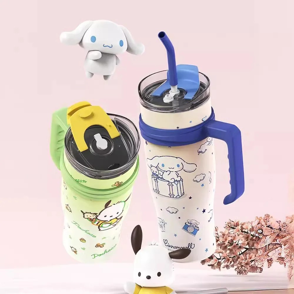 MINISO 1200ml Sanrio Thermos Bottle  Cold Ice Cute Hello Kitty Kuromi Cinnamoroll Melody Stainless Steel Water Bottle with Straw 2024