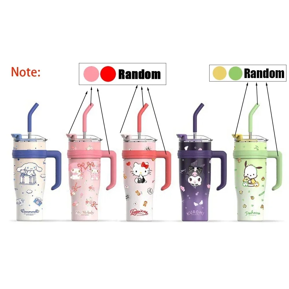 MINISO 1200ml Sanrio Thermos Bottle  Cold Ice Cute Hello Kitty Kuromi Cinnamoroll Melody Stainless Steel Water Bottle with Straw 2024