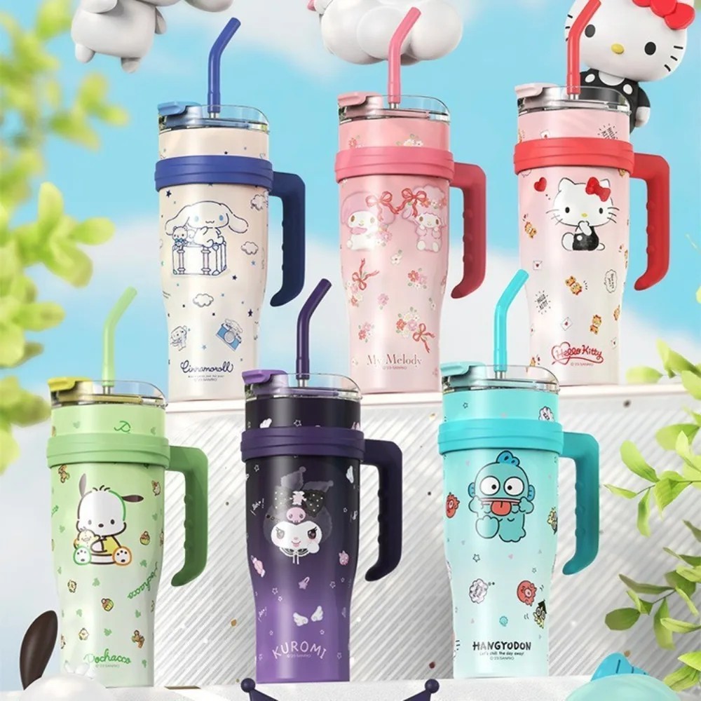 MINISO 1200ml Sanrio Thermos Bottle  Cold Ice Cute Hello Kitty Kuromi Cinnamoroll Melody Stainless Steel Water Bottle with Straw 2024