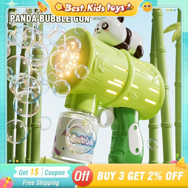 10-Hole Panda Bubble Gun - Automatic Handheld Bubble Blower with Lights