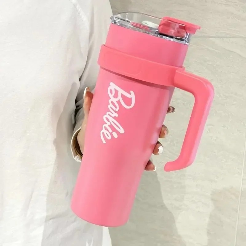 MINISO Barbie Co-Branded 1600ML Large-Capacity Stainless Steel Water Cup  Thermal Insulation, Pink, Girls Water Bottle