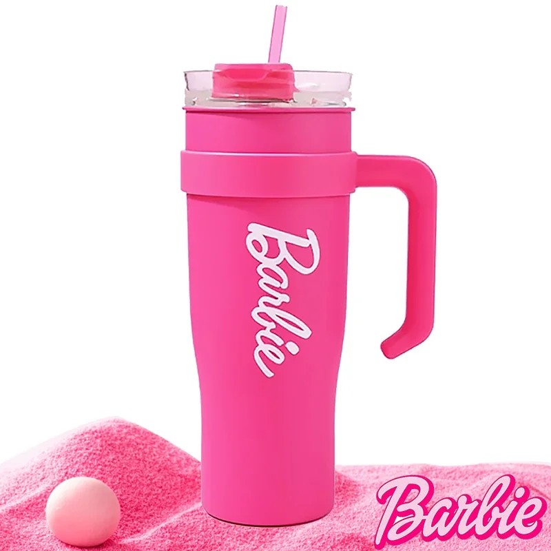 MINISO Barbie Co-Branded 1600ML Large-Capacity Stainless Steel Water Cup  Thermal Insulation, Pink, Girls Water Bottle