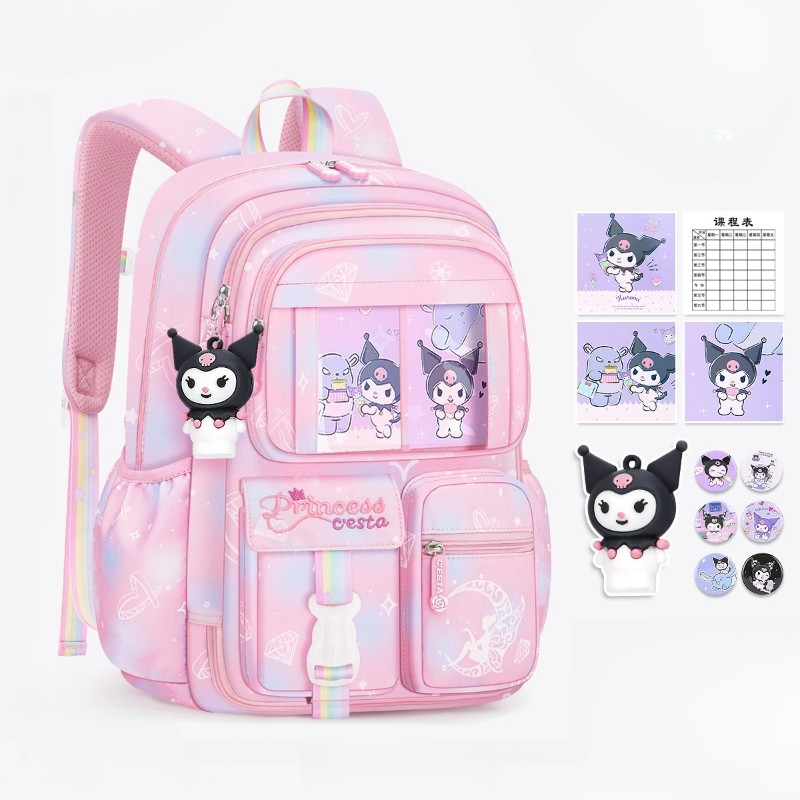 MINISO Sanrio Kuromi Student Backpack  Kawaii Reduce Burden Protect Spine Kids Schoolbag, Cute Cartoon Light Book Bag, Girl Gift