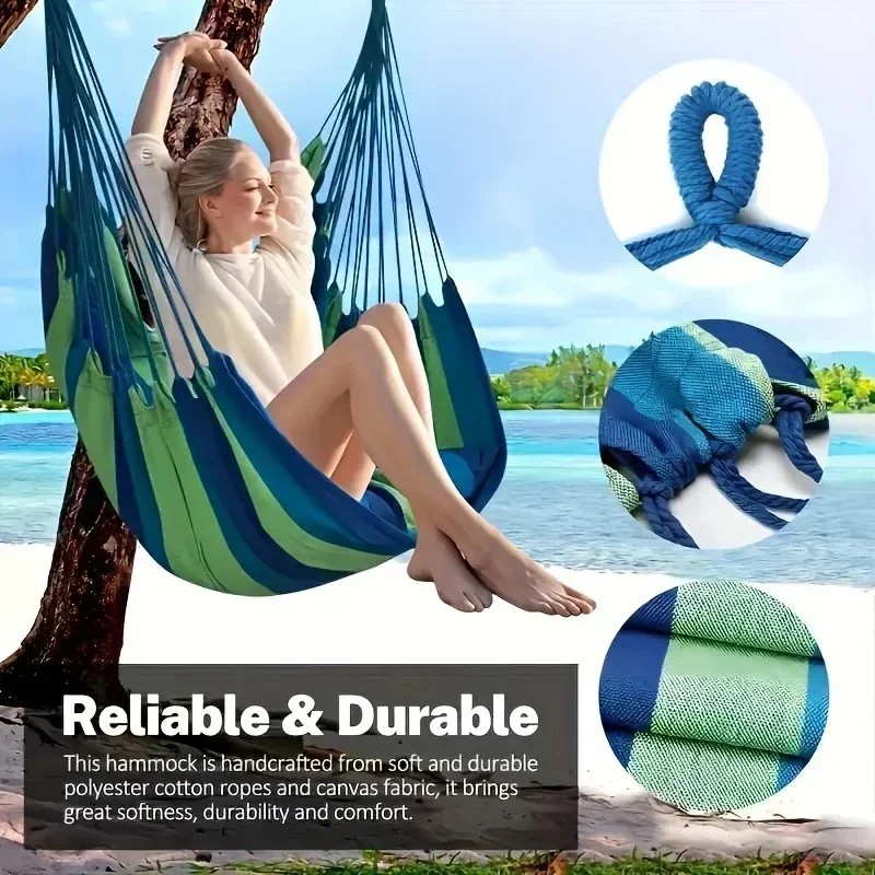 1pc Colorful Striped Canvas Hammock Chair  Durable Indoor/Outdoor Camping Swing Chair