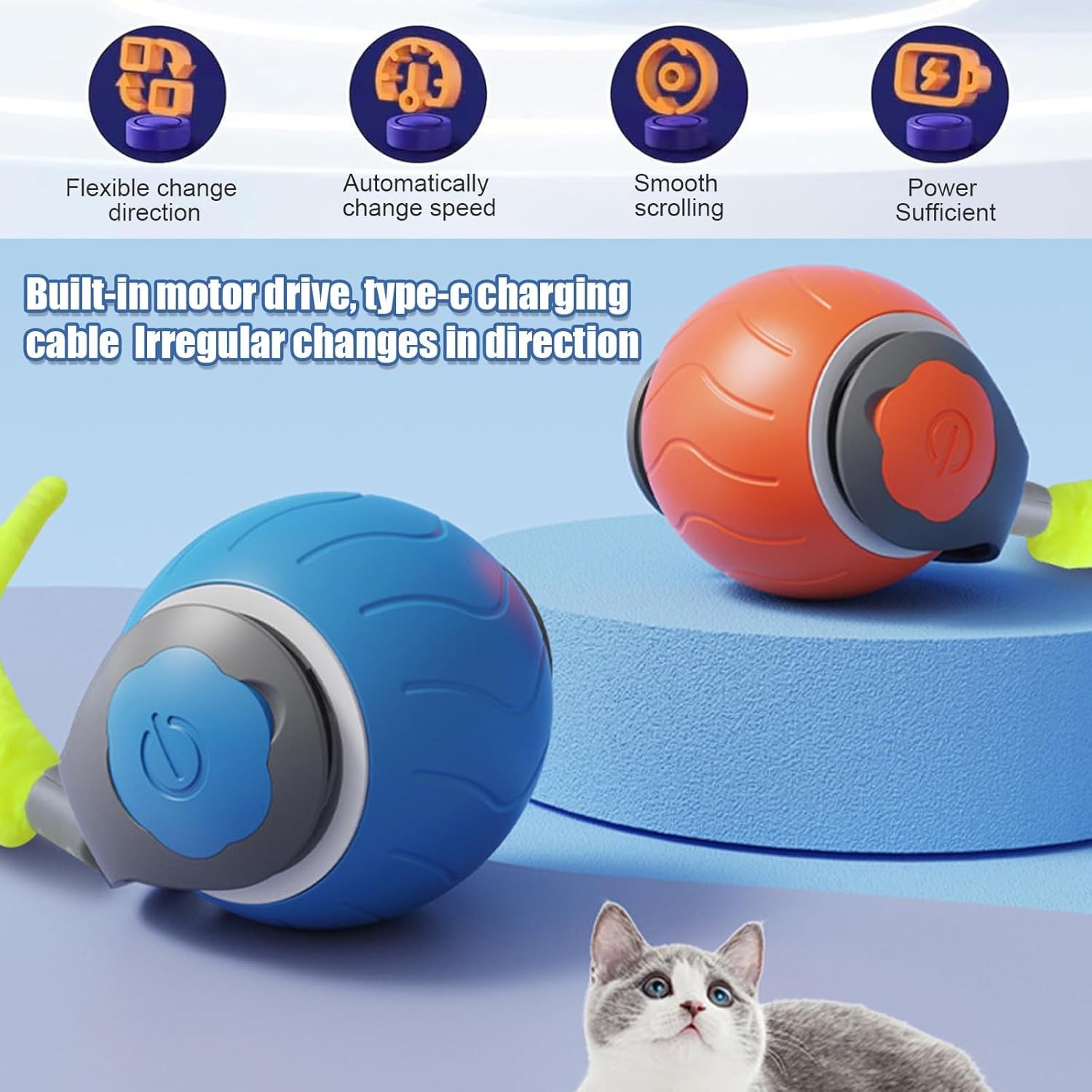 Speedy Tail 2.0 - Interactive Electric Rolling Ball with Teasing Tail Smart Cat Toy for Indoor & Outdoor Fun