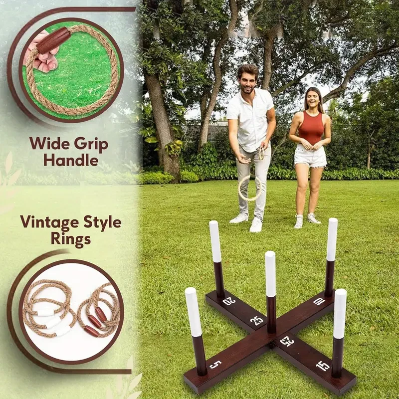 Rustic Wood & Rope Ring Toss Game for Adults