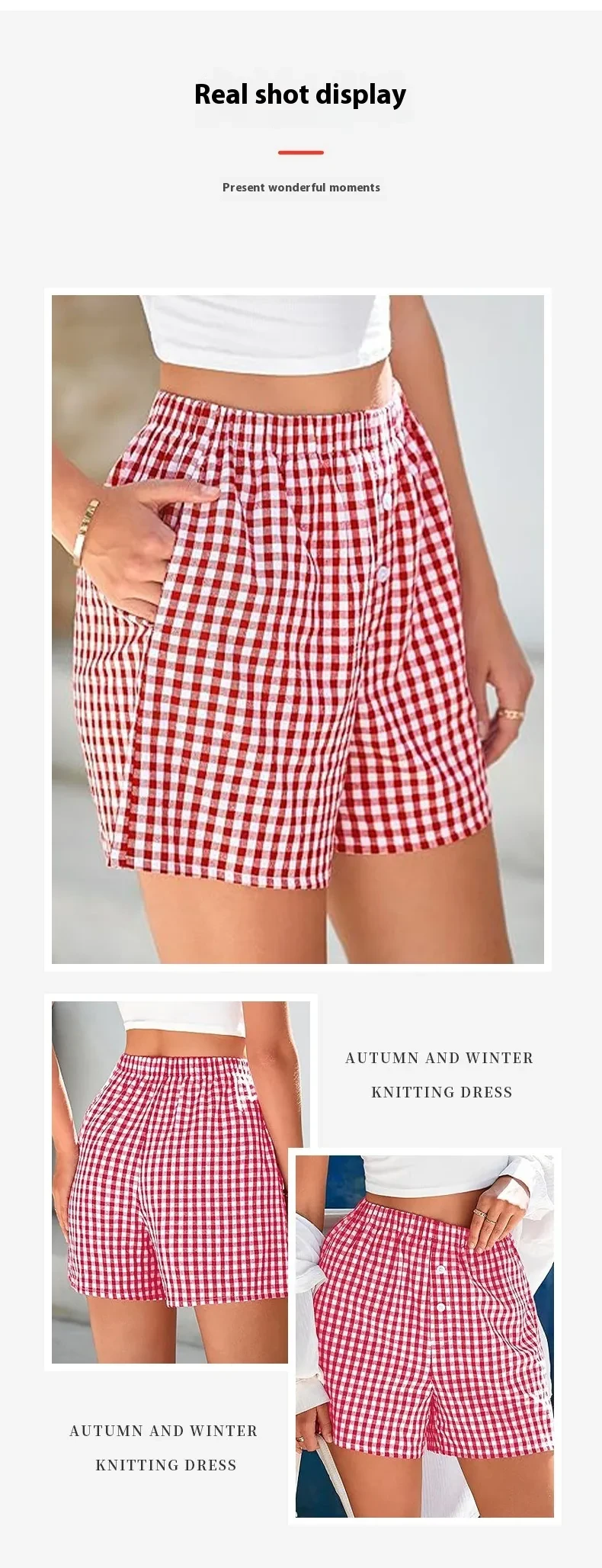 Holiday Women's Casual High Waist Loose Fashion Plaid Shorts