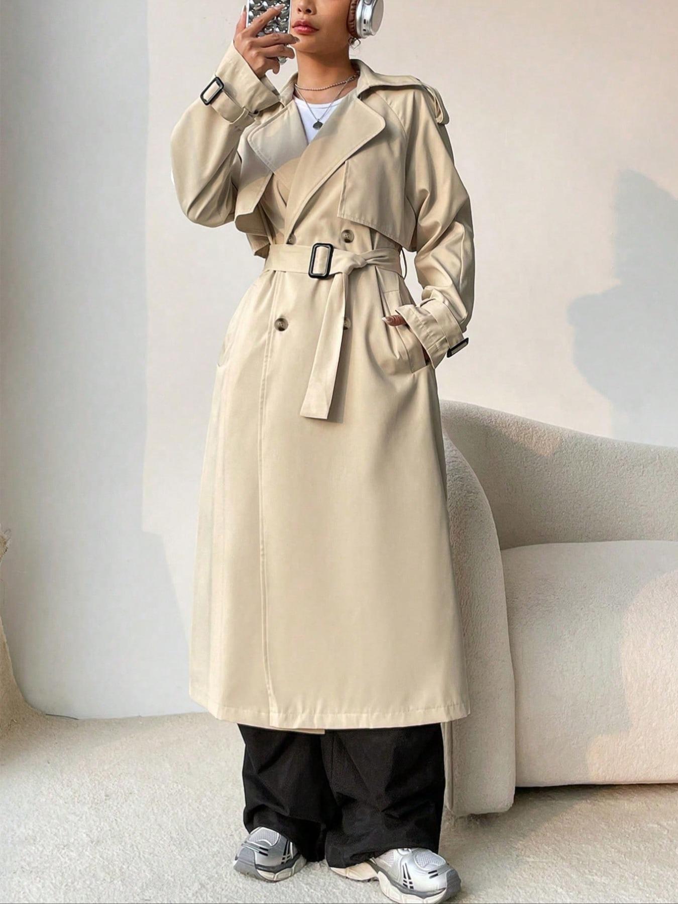 Elegant Long Solid Color Trench Coat