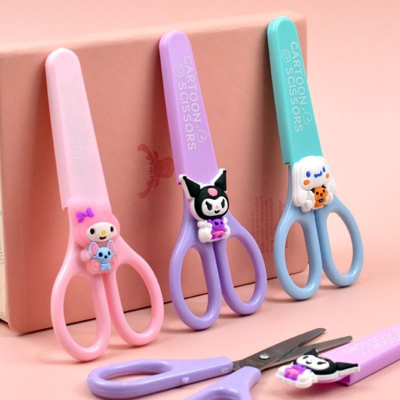 MINISO Cartoon Sanrio Kuromi Scissors  Cinnamoroll Melody Cute Kid Safety Shears for Stationery and Student Supplies