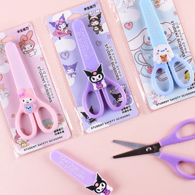 MINISO Cartoon Sanrio Kuromi Scissors  Cinnamoroll Melody Cute Kid Safety Shears for Stationery and Student Supplies
