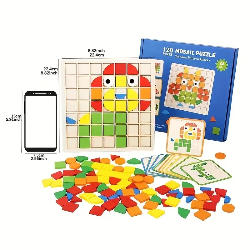 120pcs 3D Mosaic Puzzle Set - Wooden Toys