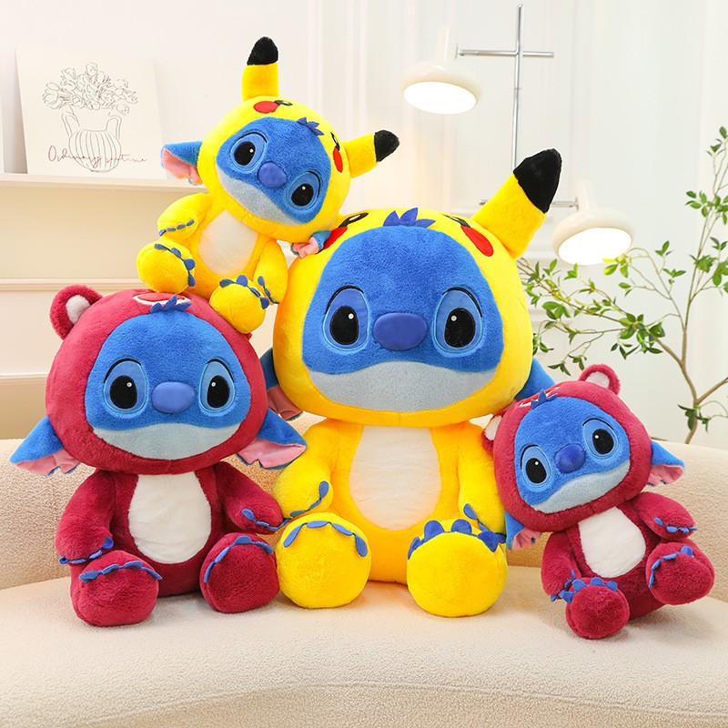Giant Size Plush Stitch Pikachu Doll  Soft Stuffed Animal Pillow, Strawberry Bear Plush Toys, Perfect Gift for All Ages