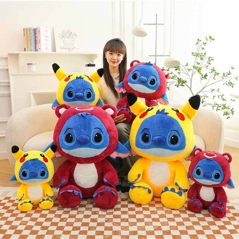 Giant Size Plush Stitch Pikachu Doll  Soft Stuffed Animal Pillow, Strawberry Bear Plush Toys, Perfect Gift for All Ages
