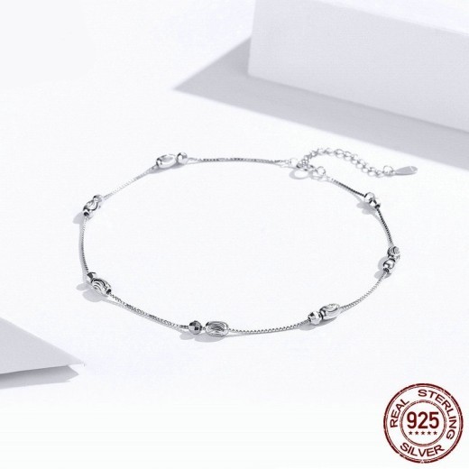 Round Beads 925 Sterling Silver Fashion White Gold Plated Anklet