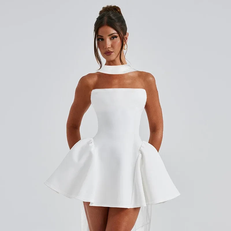 Sexy Tube Top Dress With Back Zipper Design Ins Fashion Short Dress For Party Clothing Women