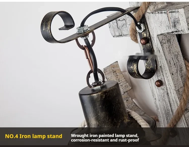 American Creative Industrial Style Retro Wall Lamp Boat Anchor Solid Wood Distressed Lamp