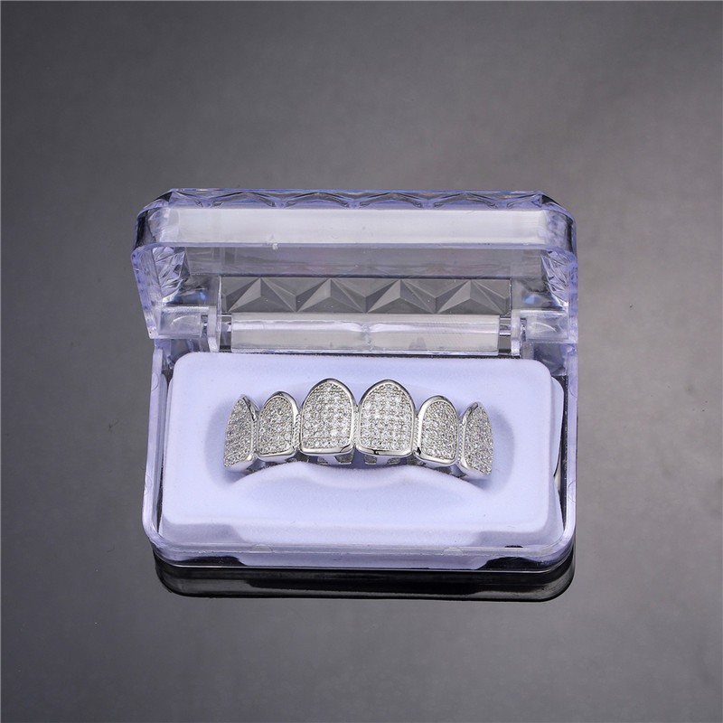 Feel Style Cool Teeth Grillz Set for Unisex Cubic Zirconia Stone Top & Bottom Grillz,