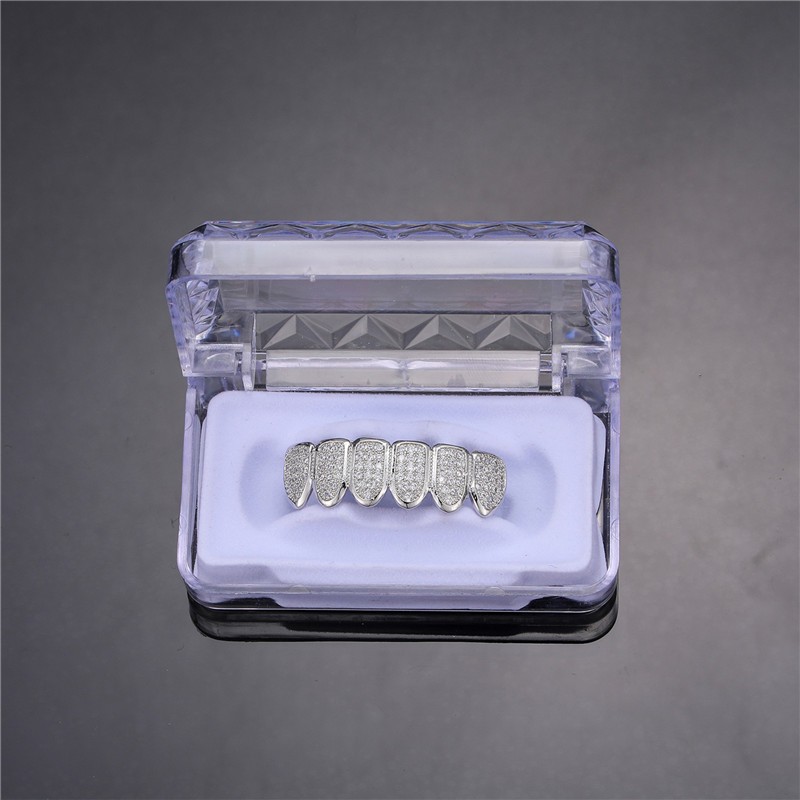Feel Style Cool Teeth Grillz Set for Unisex Cubic Zirconia Stone Top & Bottom Grillz,