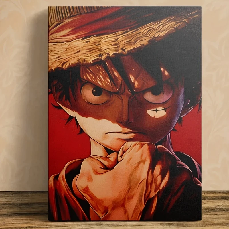 1pc Framed Canvas Painting Dynamic Anime Character Artwork with Straw Hat & Intense Expression