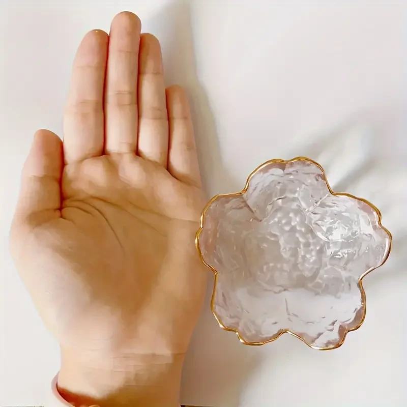 6pcs Cherry Blossom Glass Dipping Sauce Dishes with Golden Rim