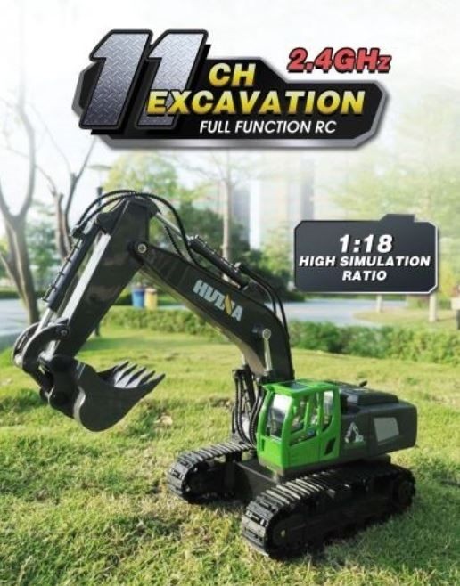 RC excavator Digger, HUINA 1558, 2.4G, 1:18, Alloy, Rechargeable, 11CH.