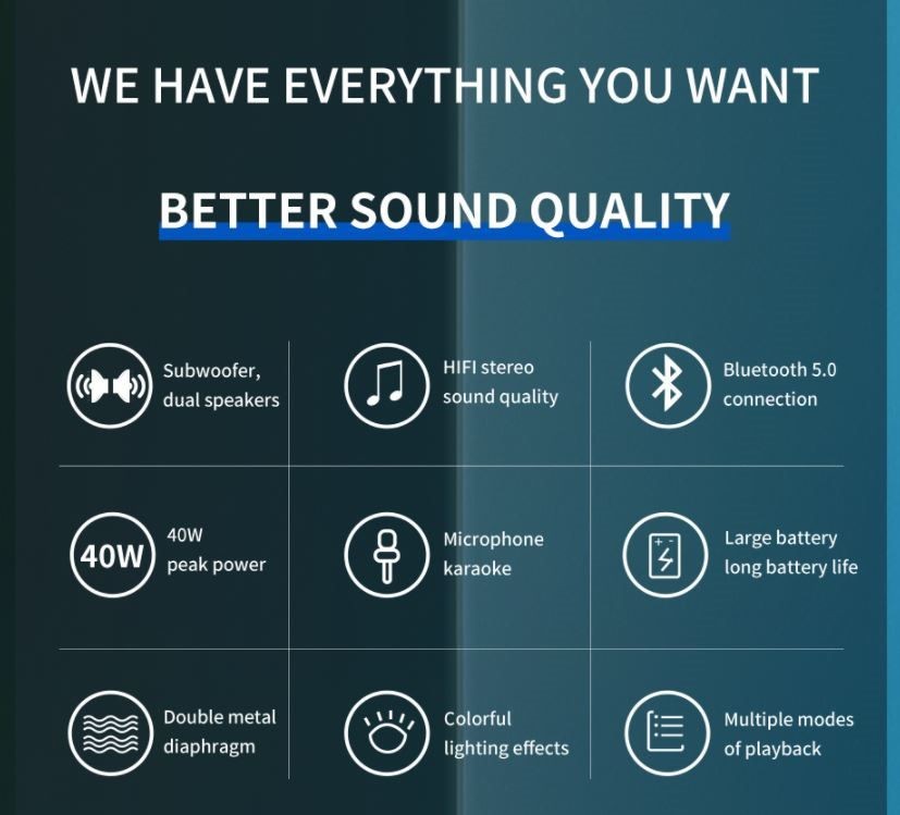 Bluetooth speaker, Zealot P1, 40W Loud Speaker,8000mAh, With Wire Microphone,