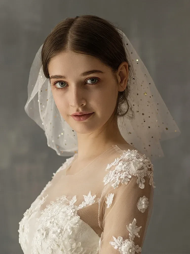 White Yarn Bridal Multi-layer Short Veil