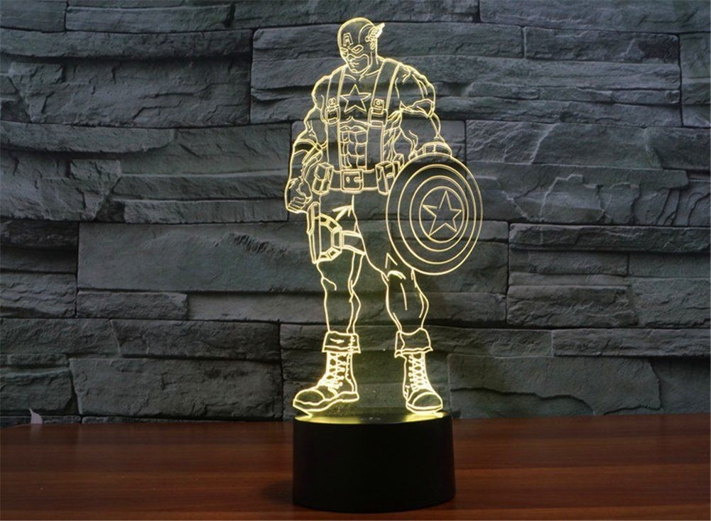 Captain America 3D Night Lamp LED Light, Power By USB, 7 Changeable color