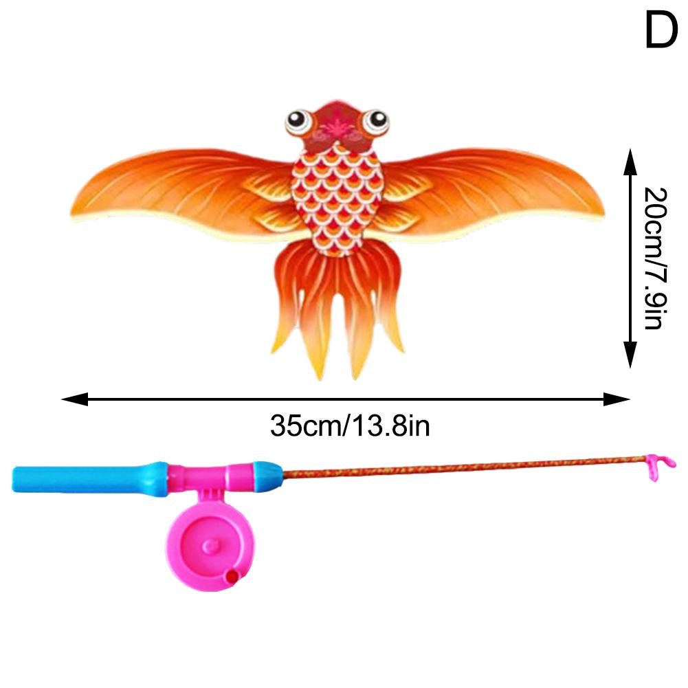 Childrens Kite Toy Cartoon Eagle & Butterfly Foldable Mini Kite with Hand Brake & Fishing Rod