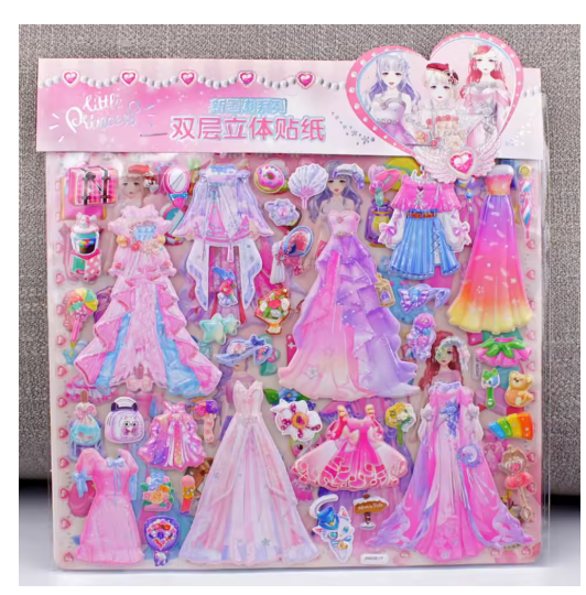 1Pcs Children Princess Dress Up Stickers Double layer 3D Puffy Lace Skirt Handmade Girl Change Clothes Stickers Toys Xmas Gifts