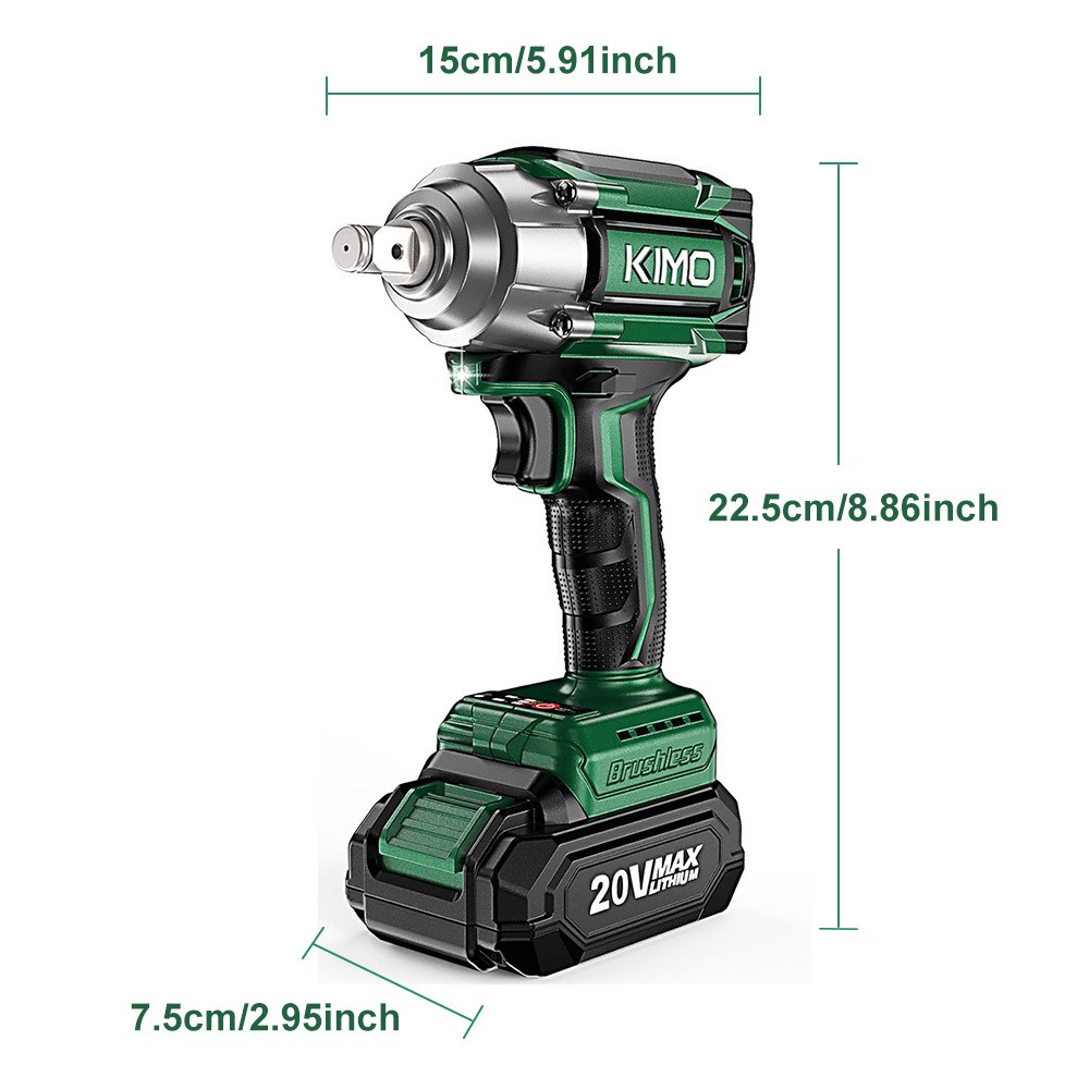 Cordless Impact Wrench 1/2", Premium Brake Stop, 3000 RPM & Max Torque 350 ft-lbs (475N.m), 7 Sockets & 3 Inch Extension Bar, 1/2 Impact Gun