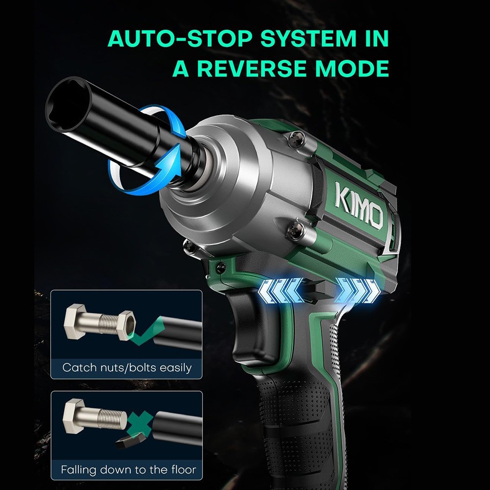 Cordless Impact Wrench 1/2", Premium Brake Stop, 3000 RPM & Max Torque 350 ft-lbs (475N.m), 7 Sockets & 3 Inch Extension Bar, 1/2 Impact Gun