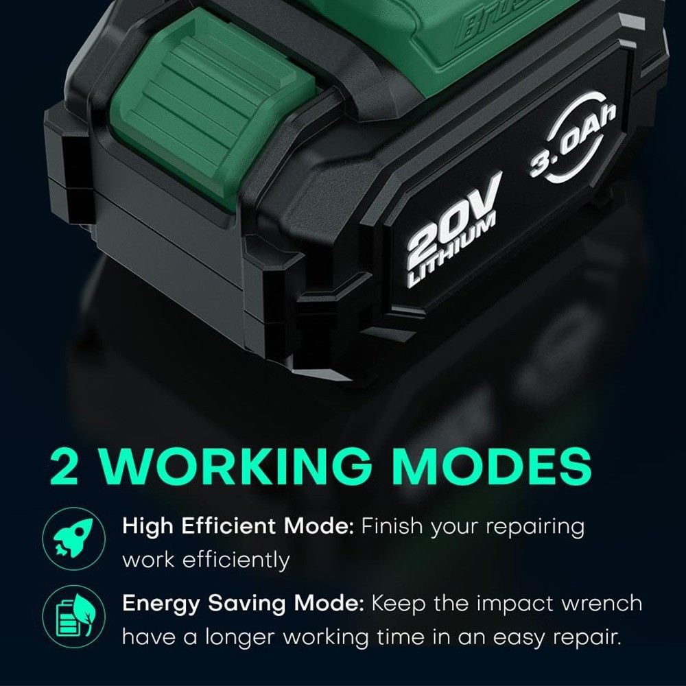 Cordless Impact Wrench 1/2", Premium Brake Stop, 3000 RPM & Max Torque 350 ft-lbs (475N.m), 7 Sockets & 3 Inch Extension Bar, 1/2 Impact Gun