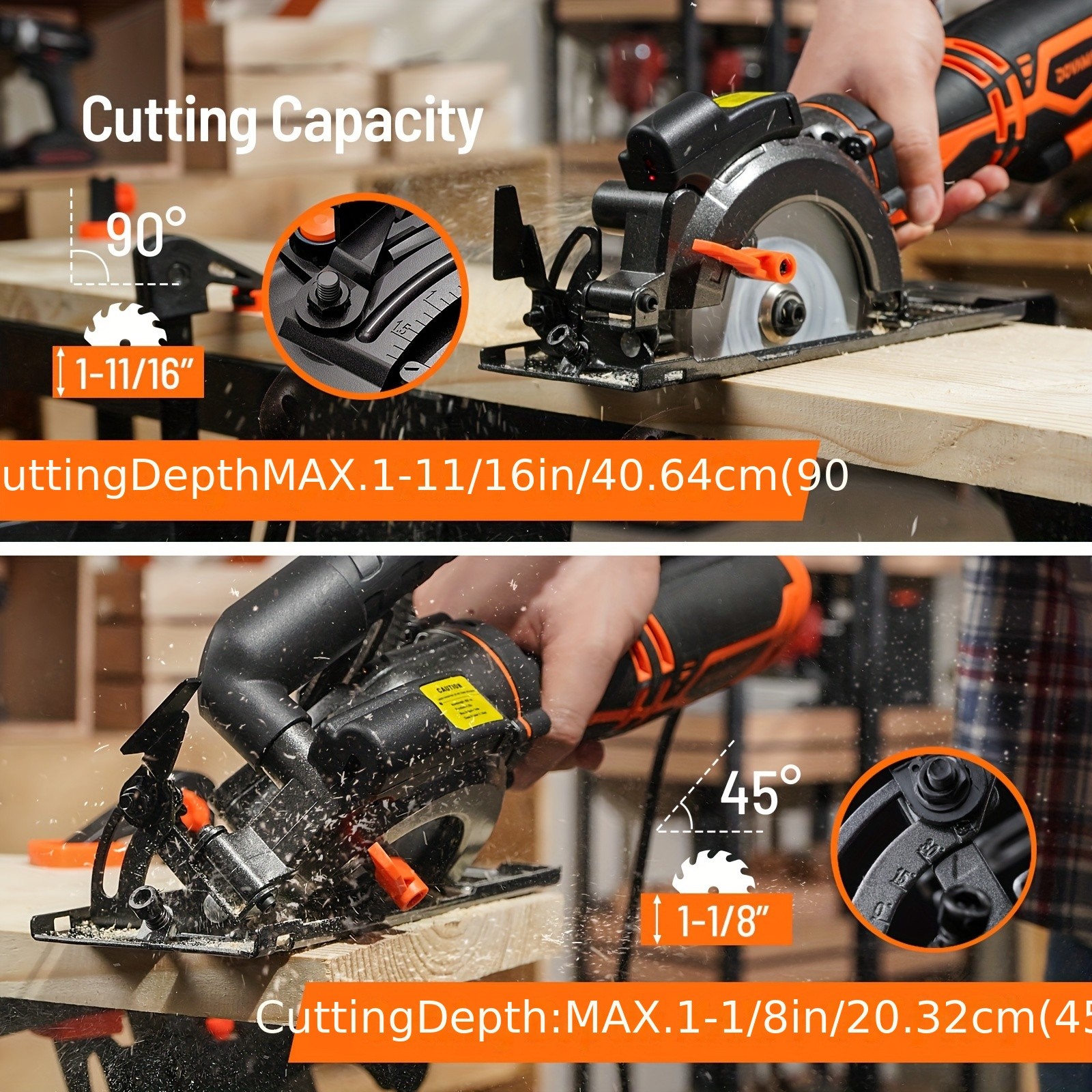 MCS01A Circular Saw, 5.8A 4-1/2" Circular Saw W/Laser, Metal Auxiliary Handle, 6 Saw Blades (4", 4"), Cutting Depth 1-11/16" (90), 1-3/8" (45), Ideal For Wood, Soft Metal, Plastic, Tile