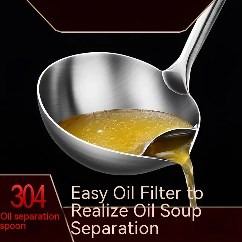 304 Stainless Steel Oil Separation Spoon - Thickened Long Handle Filter Spoon for Hot Pot, Soup, and Grease Trap