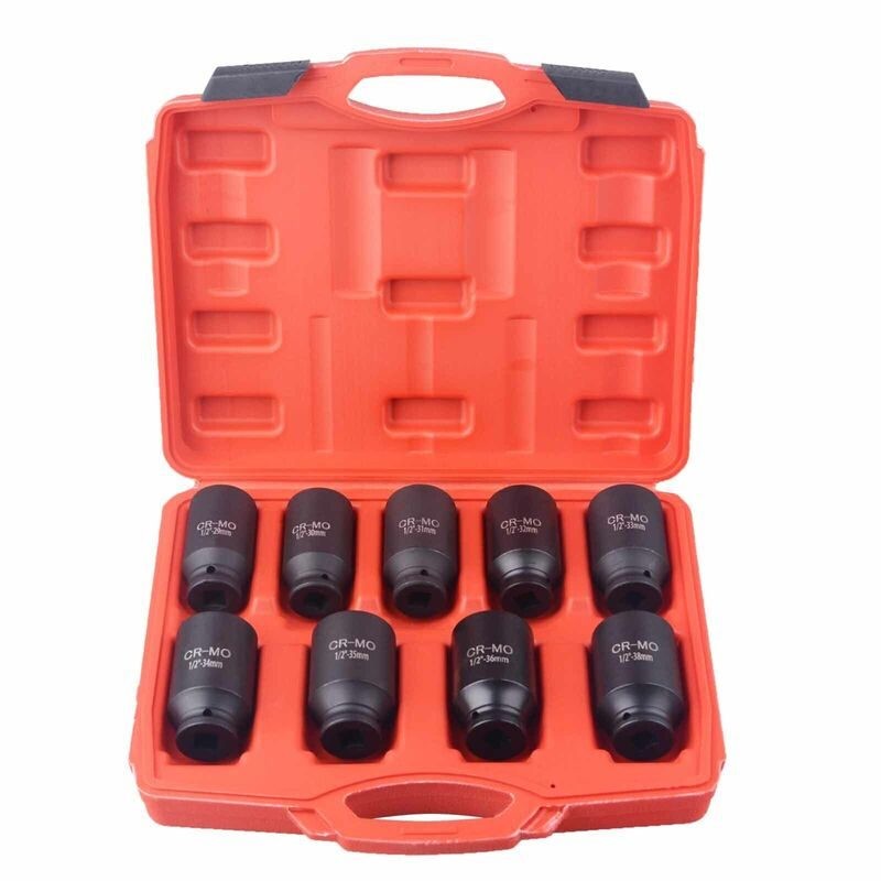 9pcs 1/2" Deep Impact Socket Set Axle Hub Nut Sockets 6-Point Metric