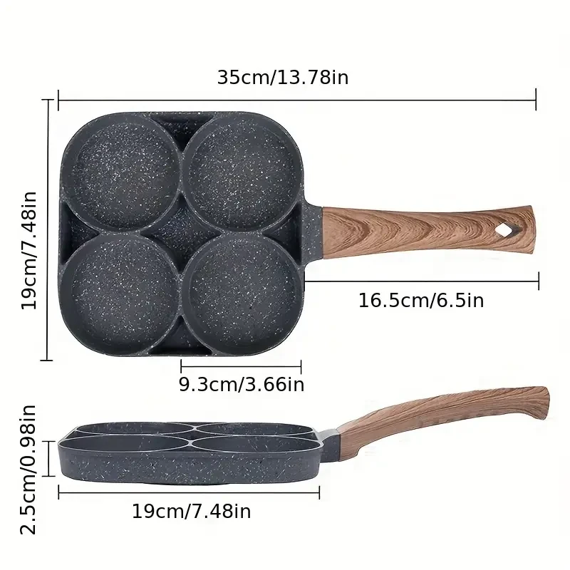 4-Hole Nonstick Egg Frying Pan - Omelette and Pancake Pan for Breakfast, Burgers, Bacon, and Steak