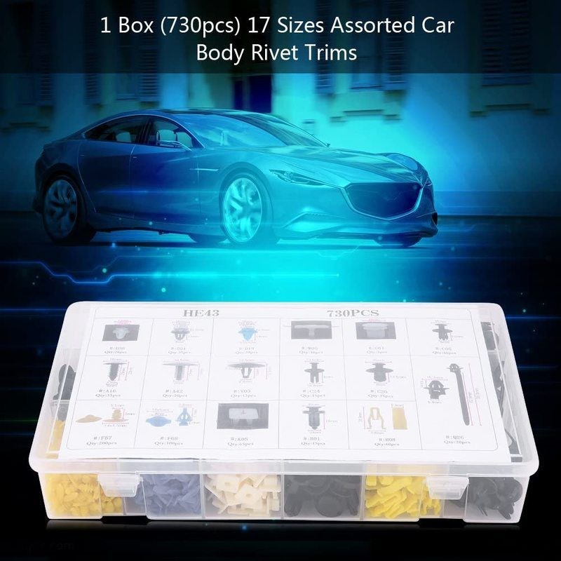 730pcs Car Body Plastic Push Pin Rivet Fasteners Clips Trim Moulding Kit