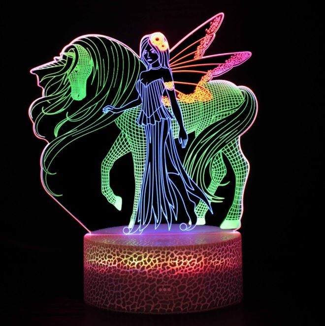 Unicorn,3D Dynamic Night Light, Power By USB or Battery, Dynamic Changing color