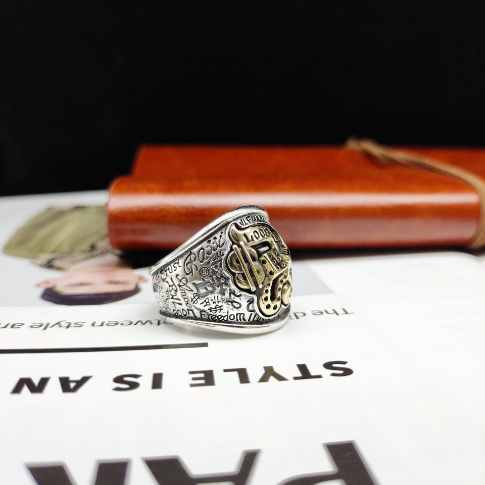 S925 Sterling Silver Hip-hop Street Graffiti Personalized Retro Ring
