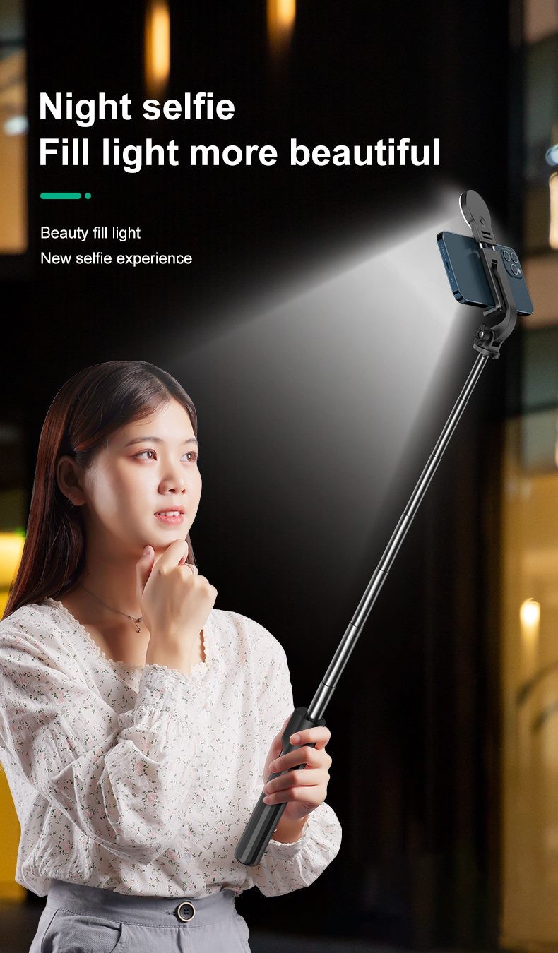 Selfie Stick with Light, Bluetooth Button.