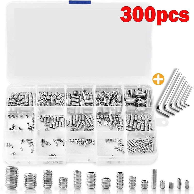 300pcs Hex Allen Head Socket Set Screw Bolts Kit Stainless Steel