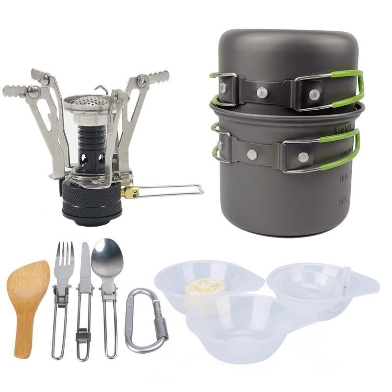 13pcs Camping Stove Set Cookware Picnic Bowl Pot Pan Gas