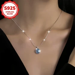 Hypoallergenic 925 Silver Aquamarine Moonstone Pendant Necklace for Women