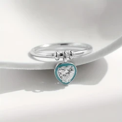 925 Sterling Silver Green Enamel Sweet Romantic Heart Love Charm Ring for Women - Daily Accessories Jewelry